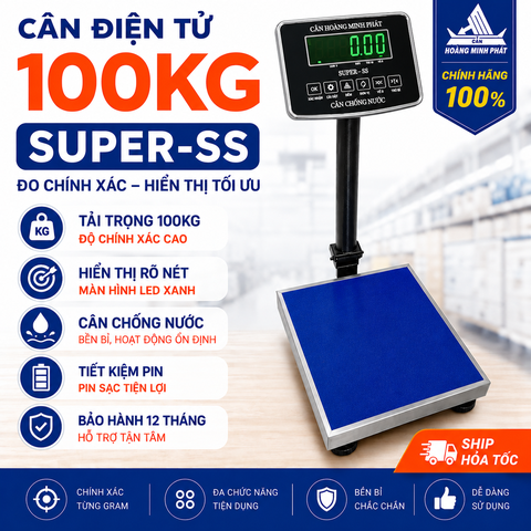 Cân Bàn Điện Tử 100KG SUPER-SS Led Xanh, Chống Nước, Chốt Số
