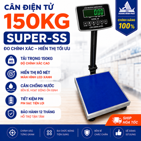 Cân Bàn Điện Tử 150KG SUPER-SS Led Xanh, Chống Nước, Chốt Số