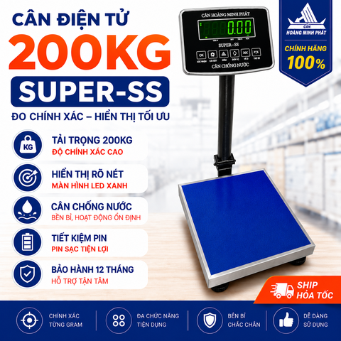 Cân Bàn Điện Tử 200KG SUPER-SS Led Xanh, Chống Nước, Chốt Số