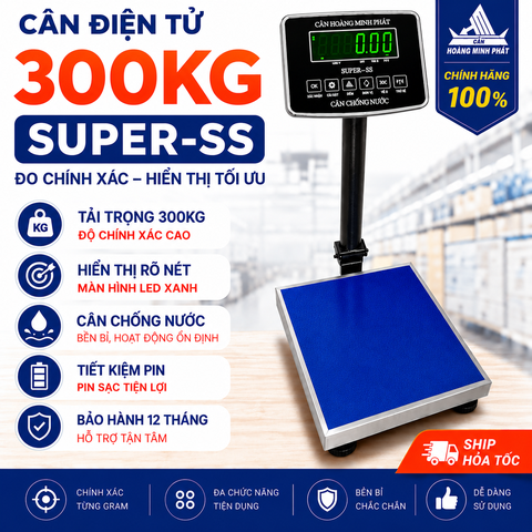 Cân Bàn Điện Tử 300KG SUPER-SS Led Xanh, Chống Nước, Chốt Số