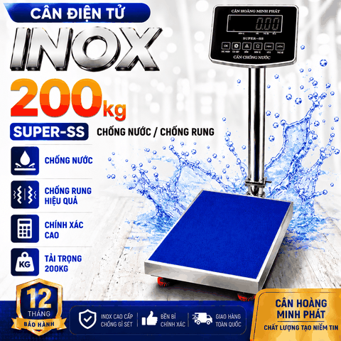 Cân Bàn Điện Tử INOX 200KG SUPER-SS Led Xanh