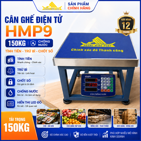 Cân Ghế Điện Tử 150kg HMP9 | Tính Tiền, Chống Nước, Chốt Số | Tiếng Việt