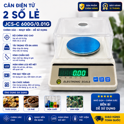 Cân Điện Tử 0.01g 600g JCS-C | Cân Tiểu Ly 2 Số Lẻ Chính Xác Cao