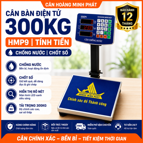 Cân Bàn Điện Tử 300KG HMP9 Chống Nước, Chốt Số