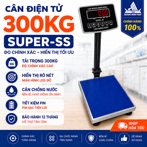 Cân Bàn Điện Tử 300KG SUPER-SS Led Đỏ, Chống Nước, Chốt Số