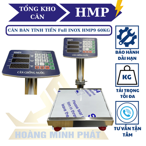 Cân điện tử tính tiền 30kg HMP9 INOX chống nước. Thương hiệu CÂN HOÀNG MINH PHÁT