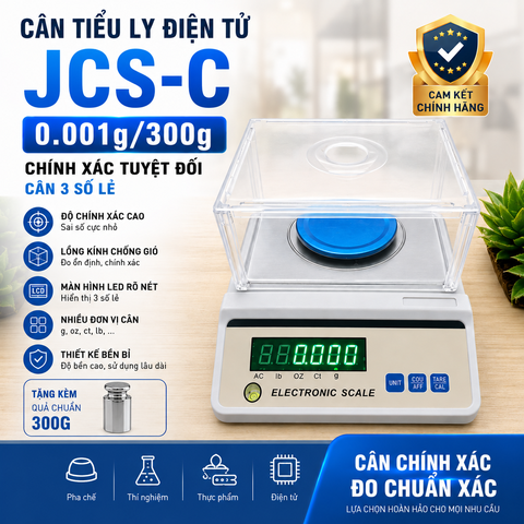 Cân điện tử 3 số lẻ JCS-C 0.001g/300g - kèm lồng kính chắn gió