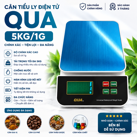 Cân tiểu li điện tử 5KG QUA Chống Nước - Sạc USB