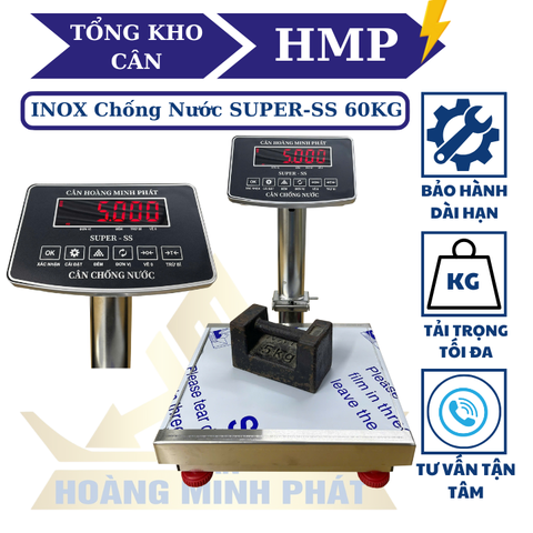 Cân điện tử INOX 60kg chống nước SUPER-SS led đỏ