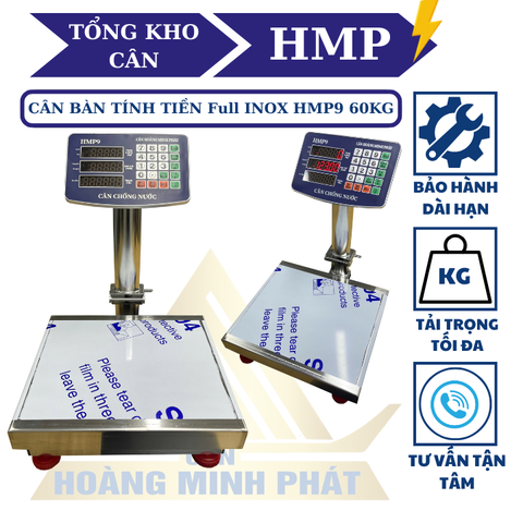 Cân điện tử tính tiền 60kg HMP9 INOX chống nước. Thương hiệu CÂN HOÀNG MINH PHÁT