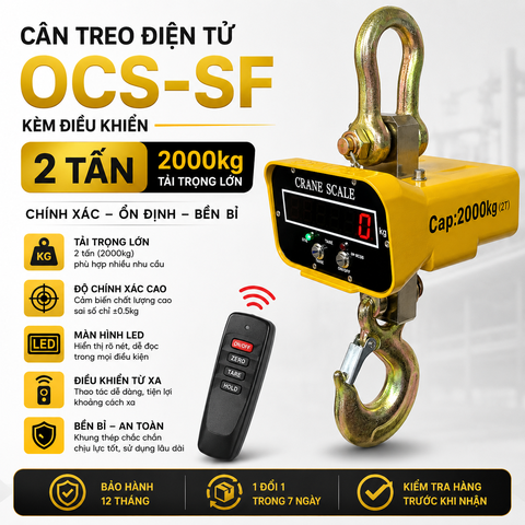 Cân điện tử móc cẩu 2 TẤN 3 TẤN OCS-SF. Kèm điều khiển