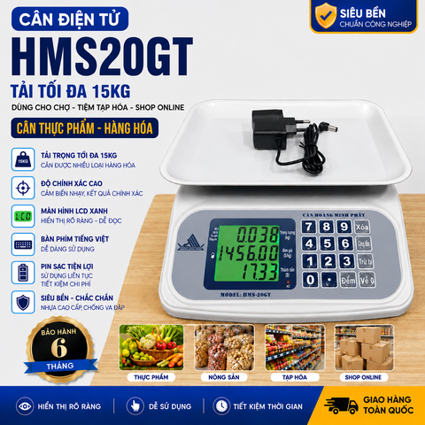 Cân Điện Tử Tính Tiền 15kg HMS20GT | Nhỏ Gọn, Phím Tiếng Việt