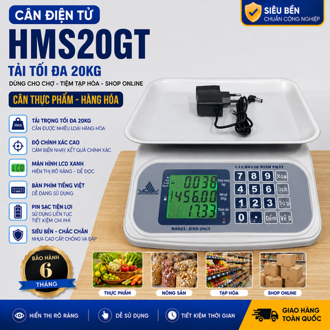 Cân Điện Tử Tính Tiền 20kg HMS20GT | Nhỏ Gọn, Phím Tiếng Việt