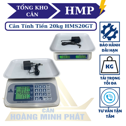 Cân điện tử tính tiền 20KG nhỏ gọn HMS20GT. Thương hiệu CÂN HOÀNG MINH PHÁT. Phím Tiếng VIỆT