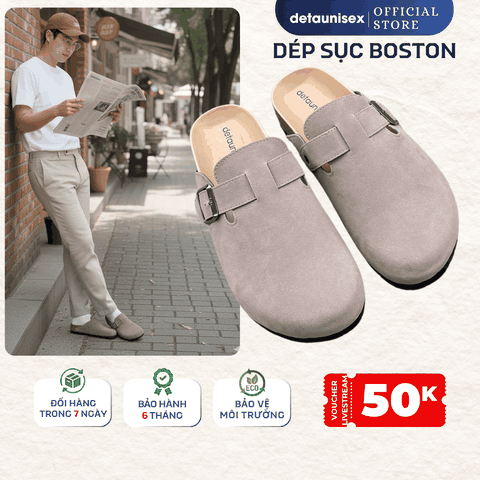 Dép đế trấu sục Boston bít mũi da lộn - DETA51