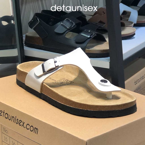 Dép Birken đế trấu nam nữ kẹp ngón chữ T màu Trắng - DETA11