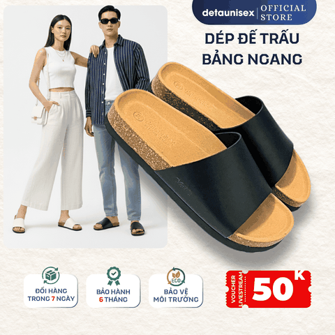 Dép đế trấu quai ngang bảng lớn nam nữ phong cách tối giản DETA12