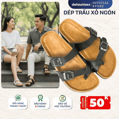 Dép đế trấu xỏ ngón nam nữ chính hãng phong cách tôi giản - DETA22