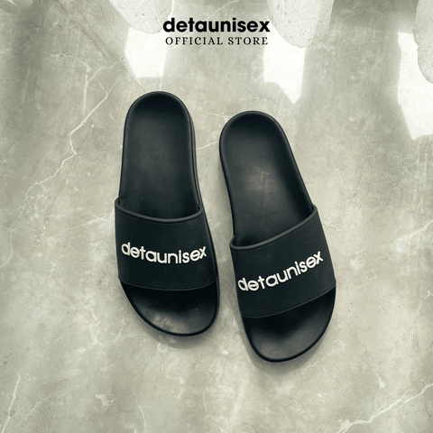 Dép quai ngang Slide Logo Detaunisex dập nổi đế PU đi mưa màu Đen - DEPU01