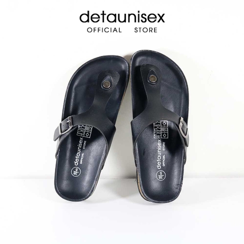 Dép Birken đế trấu nam nữ kẹp ngón chữ T màu Đen Lót Đen - DETA11