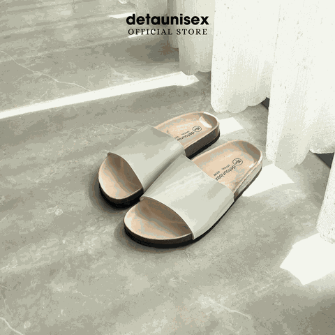Dép Birken đế trấu nam nữ bảng ngang màu Trắng- DETA12