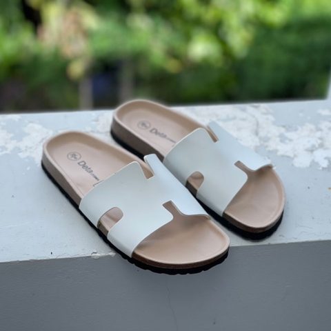 Dép đế trấu chữ H nam nữ thời trang Birken cực xinh và cá tính màu Trắng - DETA14