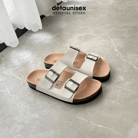 Dép đế trấu Birken 2 khóa màu Trắng - DETA21