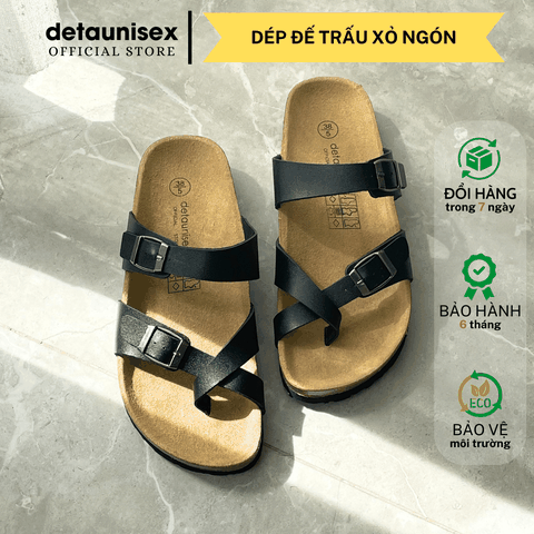 Dép Birken Đế Trấu Xỏ Ngón thời trang nam nữ màu Đen - DETA22