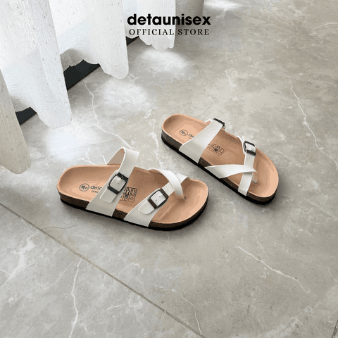 Dép Birken Đế Trấu Xỏ Ngón thời trang nam nữ màu Trắng - DETA22