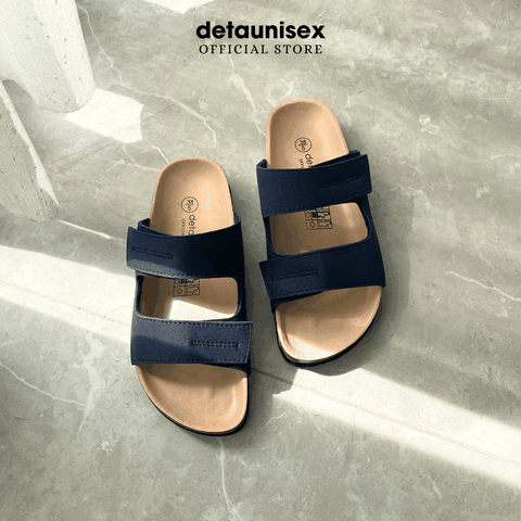 Dép Birken đế trấu nam 2 quai ngang Detaunisex lót si kem Màu Xanh - DETA25X