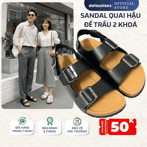 Giày sandal đế trấu quai hậu 2 khoá nam nữ - SATA21