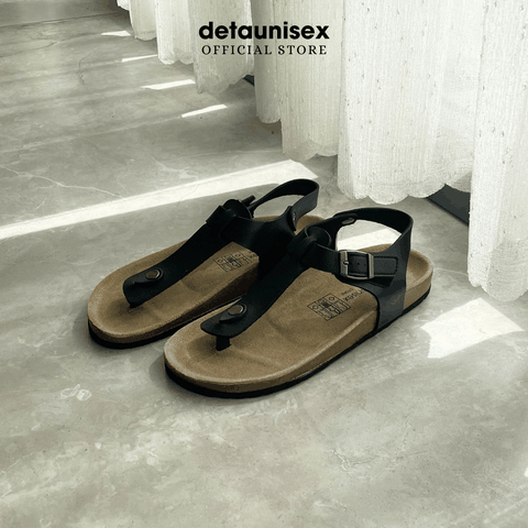 Giày sandal đế trấu xỏ ngón thời trang Detaunisex Màu Đen - SATA11