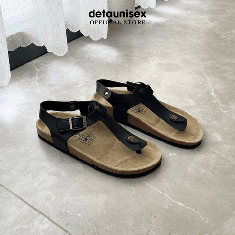 Giày sandal đế trấu xỏ ngón thời trang Detaunisex Màu Đen - SATA11