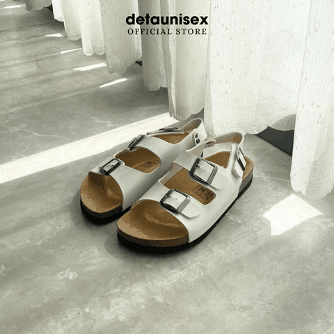 Giày sandal đế trấu 2 khóa phong cách văn phòng Detaunisex Màu Trắng - SATA21