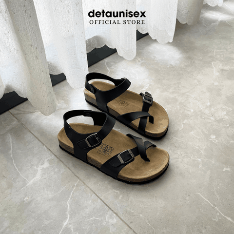 Giày sandal đế trấu xỏ ngón nam nữ Detaunisex Màu Đen - SATA22
