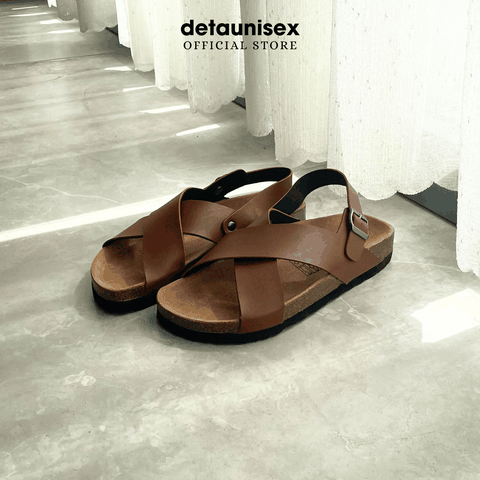 Giày đế trấu sandal quai chéo Detaunisex Màu Bò - SATA23