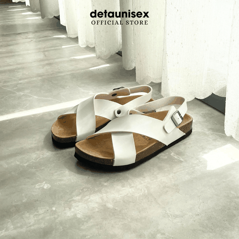 Giày đế trấu sandal quai chéo Detaunisex Màu Trắng - SATA23