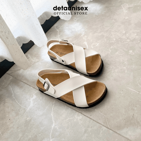 Giày đế trấu sandal quai chéo Detaunisex Màu Trắng - SATA23