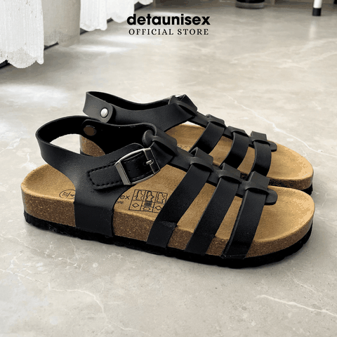 Giày đế trấu sandal nam nữ rọ chiến binh Detaunisex Màu Đen - SATA41