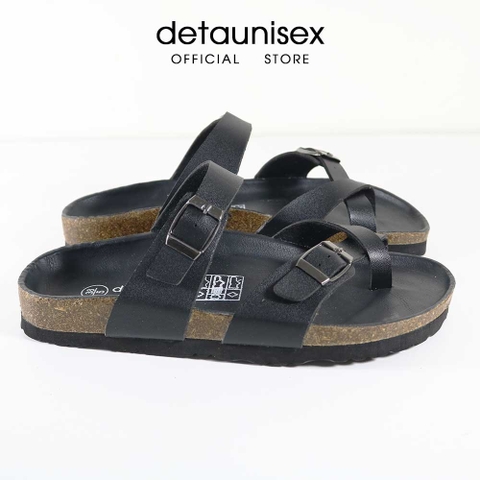Dép Birken Đế Trấu Xỏ Ngón thời trang nam nữ màu Đen lót Đen - DETA22