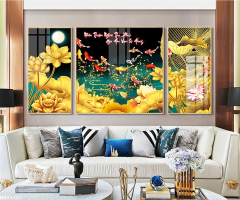Tranh cá chép hoa sen vàng