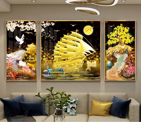 Tranh con thuyền vàng ra khơi