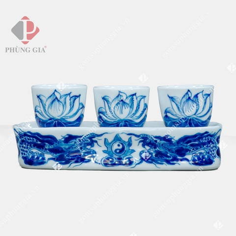 Kỷ 3 chén dáng thẳng - Sen nổi