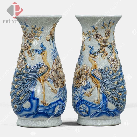 Lọ dáng huệ - Chim Công & Hoa Đào