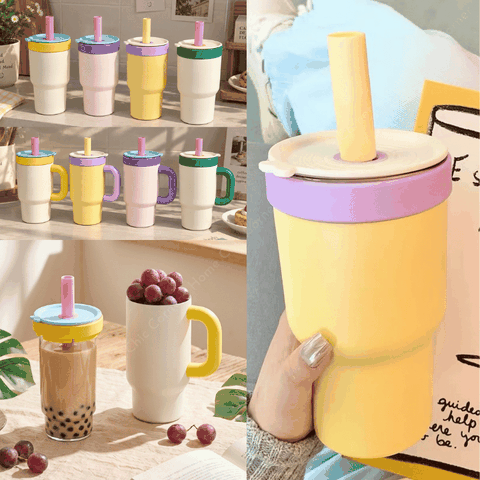 Ly giữ nhiệt 2 trong 1 inox và thuỷ tinh giữ nóng lạnh màu pastel