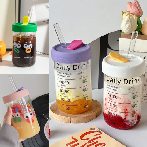 Ly uống nước daily 600ml thuỷ tinh (kèm ống hút)