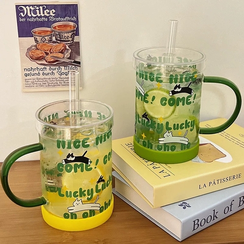 Cốc thuỷ tinh mèo in chữ 900ml