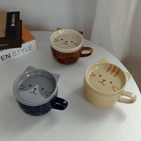 Cốc sứ hình mèo cún kèm nắp dễ thương
