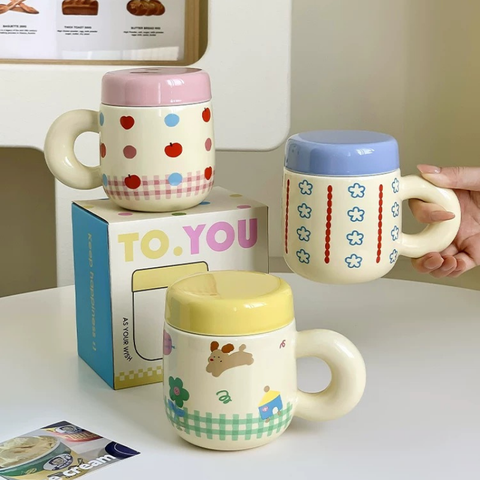 Cốc sứ có nắp và lõi lọc trà dễ thương 500ML