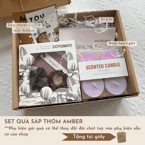 Set quà sáp thơm Soyam by Citta và nến tealight - Amber